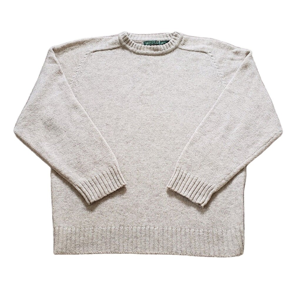 Vintage 80s Hamilton Collection 100% Pure Shetland Wool Sz XL Mens Beige Sweater